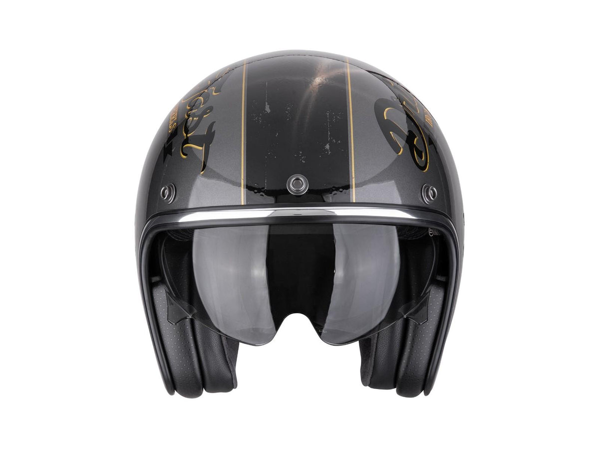 Scorpion EXO Belfast EVO Drive Fast Silver / Black / Gold L atviras motociklo šalmas